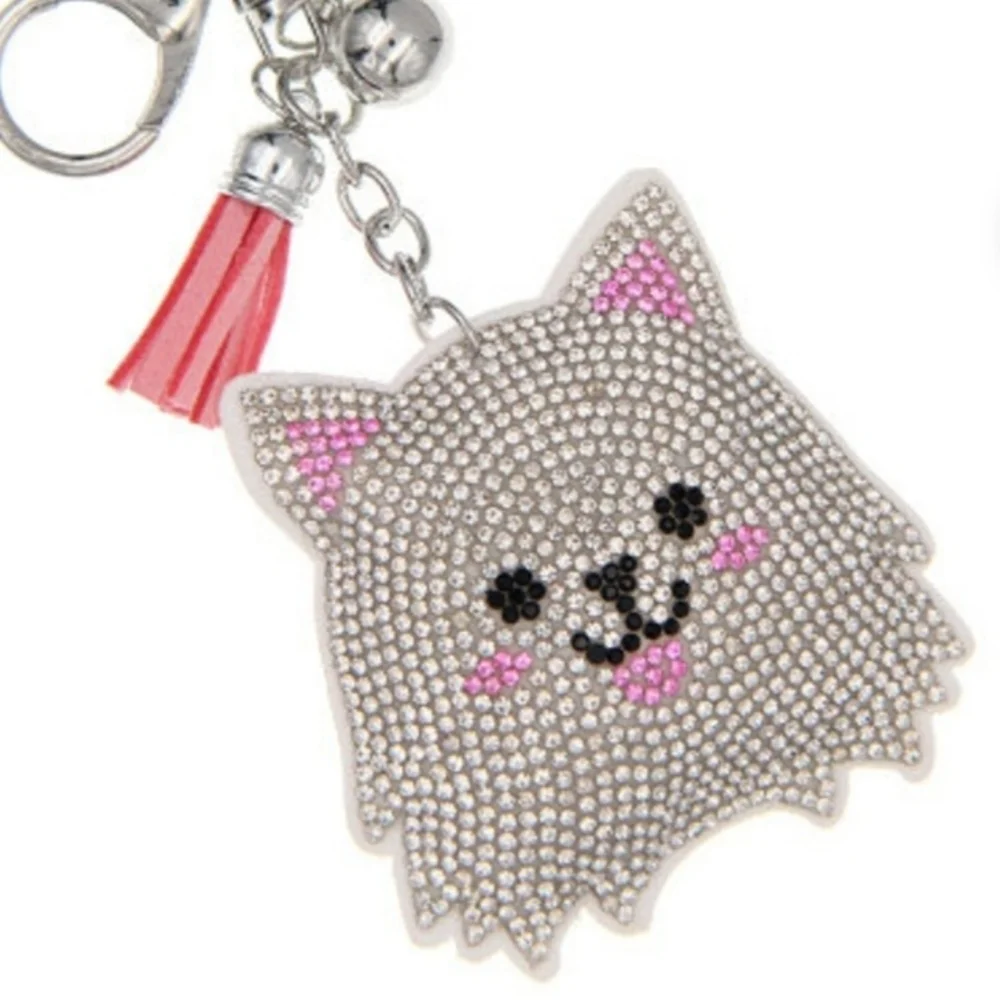 Bling Pomeranian Dog Crystal Rhinestone Keychain Bag Charm With Pink Tas…